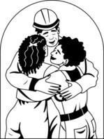 A glyph style illustration depicting a worker family hug vector