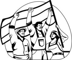 A glyph style illustration of a some characters doing labour protest vector