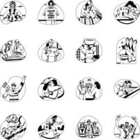 Bundle of Glyph Style Labour Rights Illustrations vector