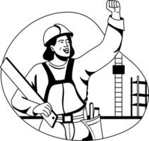 A glyph style illustration of a happy construction employee vector