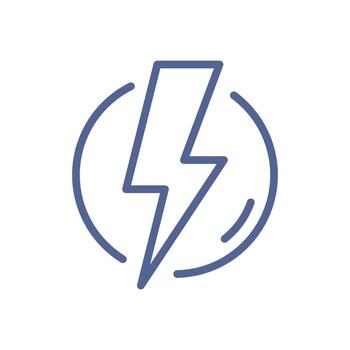 Lightning bolt icon in circular outline, simple electric flash symbol representing energy, power, charge or electricity, linear stroke element for interface isolated flat illustration. vector