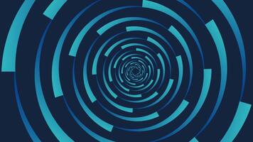 Futuristic abstract background featuring a vortex of concentric, segmented blue rings creates a sense of motion and depth, resembling a digital tunnel or data portal vector