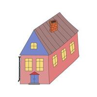Colorful house. Cartoon building with chimney. Architecture, construction. Country house. Drawing, doodle illustration, isolated background. vector