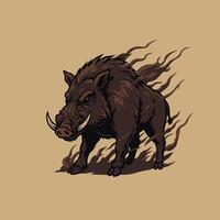 Wild boar in flames logo design vector
