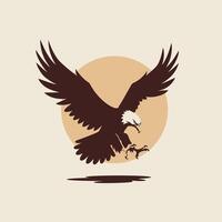 Eagle flying over the sun logo design vector