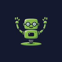 Logo design of a green robot with glasses and hands up vector