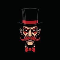Logo design of a man with a red mustache and a top hat vector