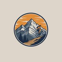 Mountain bike rider on a mountain trail logo design vector