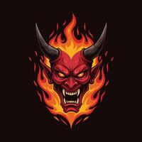 Devil head with fire logo design vector