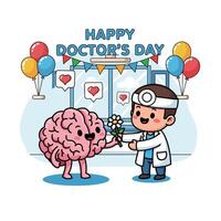 Doctor and brain character illustration vector