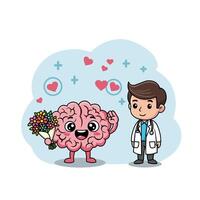 Cheerful brain with flowers and doctor vector