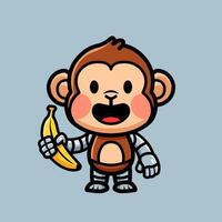 robot monkey with banana vector