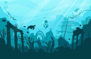 Underwater landscape with marine creatures vector