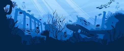 Underwater scene with fish and sunken ship vector