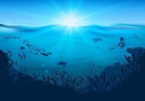 Underwater scene with sea turtles and jellyfish vector