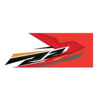 car livery design with an aggressive and energetic look. Featuring sharp, layered graphics in red, orange, yellow, black, and white tones. vector