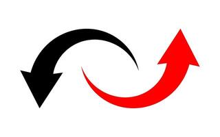 A simple black and red curved arrow pointing up, down on a transparent background. Direction symbol, arrow sign for web, app, UI designs, illustration. vector