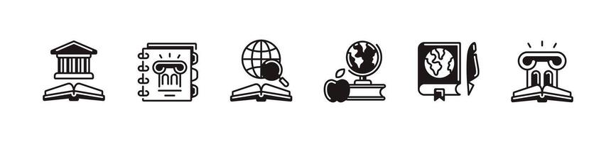 earth history icon set education globe planet earth journal learning read book line signs illustration for web and app vector