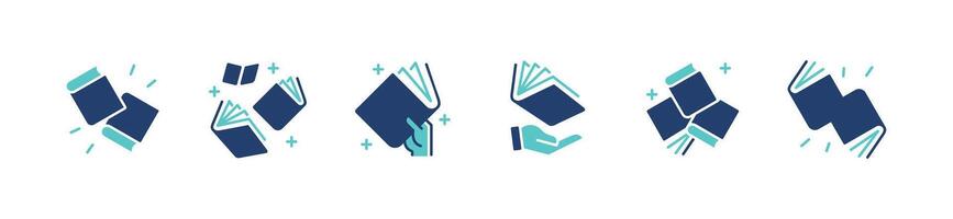 library book icon set magical shining education book journal and literature signs illustration vector