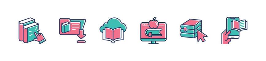 online book icon set digital education library download e-book study read journal literature signs illustration business e-learning design for web and app vector