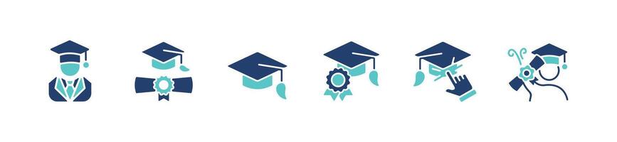 graduation hat icon set university diploma success achievement education school license certificate scroll signs illustration for web and app vector