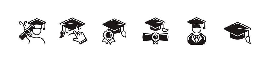 diploma graduation hat icon set school education student graduate cap with scroll certificate achievement signs illustration unique style design vector