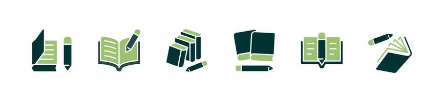 book and pencil icon set education copywriter writing with crayons and book signs illustration study research symbol for web and app vector