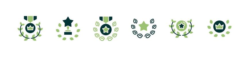 laurel wreath winner medal award icon set success achievement emblem veteran badge signs illustration vector