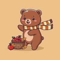 Bear with basket of apples vector