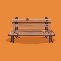 Wooden bench with leaves vector