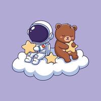 Astronaut and bear with stars vector