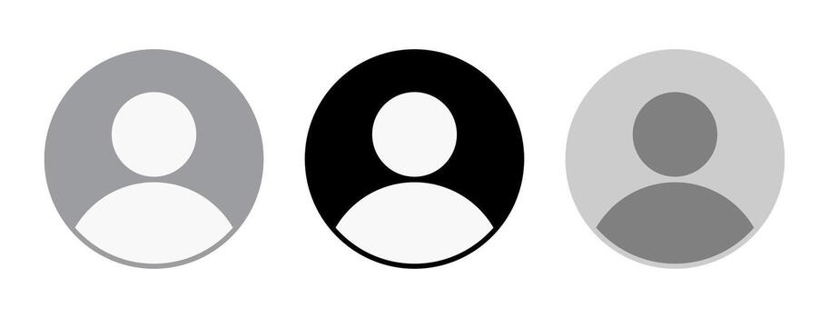 Default user profile flat icon set. Social media profile picture black and light grey color symbols. User account dp symbol isolated on a transparent background, illustration. vector