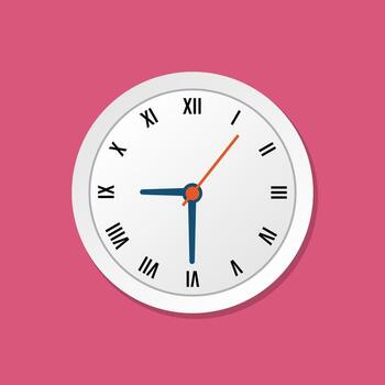 Wall clock icon, clock face design in flat style, watch sign, timer symbol, office watch clip art, business icon concept for web, app, and creative projects. vector
