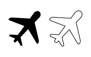 Airplane icon set, aircraft or airplane mode symbol. Flight transport black and linear sign isolated on white background. Travel and holiday signs for web and app design. illustration. vector