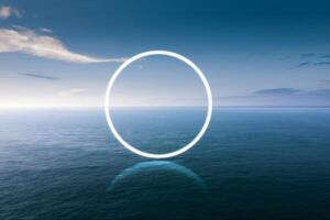 Serene Ocean Horizon with Minimalist Circle photo