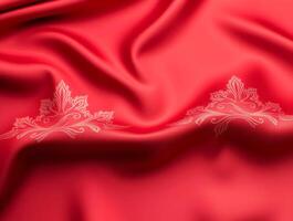Crimson Silk Elegant Draped Fabric with Delicate Embellishments photo
