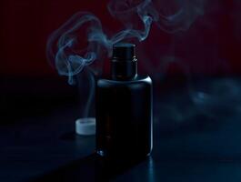 A bottle of perfume with smoke coming out of it photo