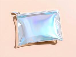 A white pouch with holographic foil on it photo