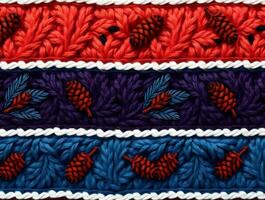 Vibrant Knit Texture Winter Wonderland Design with Pine Cones and Evergreen Branches photo