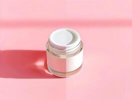 A white plastic bottle with a lid on a pink surface photo