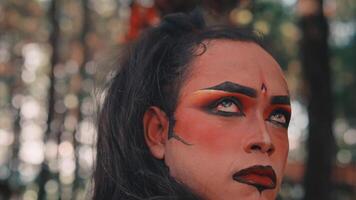 Close-up Portrait of a Javanese Performer in a Forest video