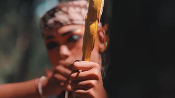 Traditional Javanese Archer Holding a Golden Bow video