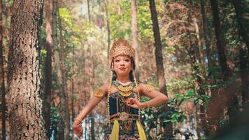 Beautiful Javanese Woman Performing a Traditional Dance in Nature video