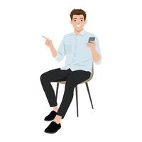 young man sitting with phone vector
