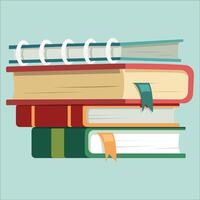 Stack of colorful books and a notebook vector
