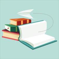 Books with a paper airplane vector
