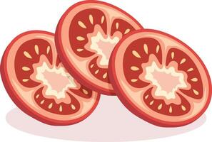 three sliced tomatoes on a white background vector