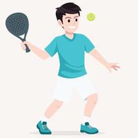 Boy playing tennis with racket vector