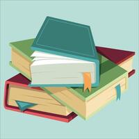 Stack of colorful books with bookmarks vector