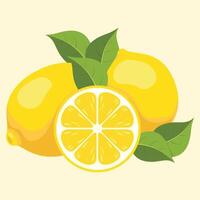 Fresh lemons with green leaves vector